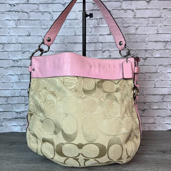Coach Handbags - Pink Coach Signature Classic Zoe Large Hobo Bag Purse Jacquard F14709